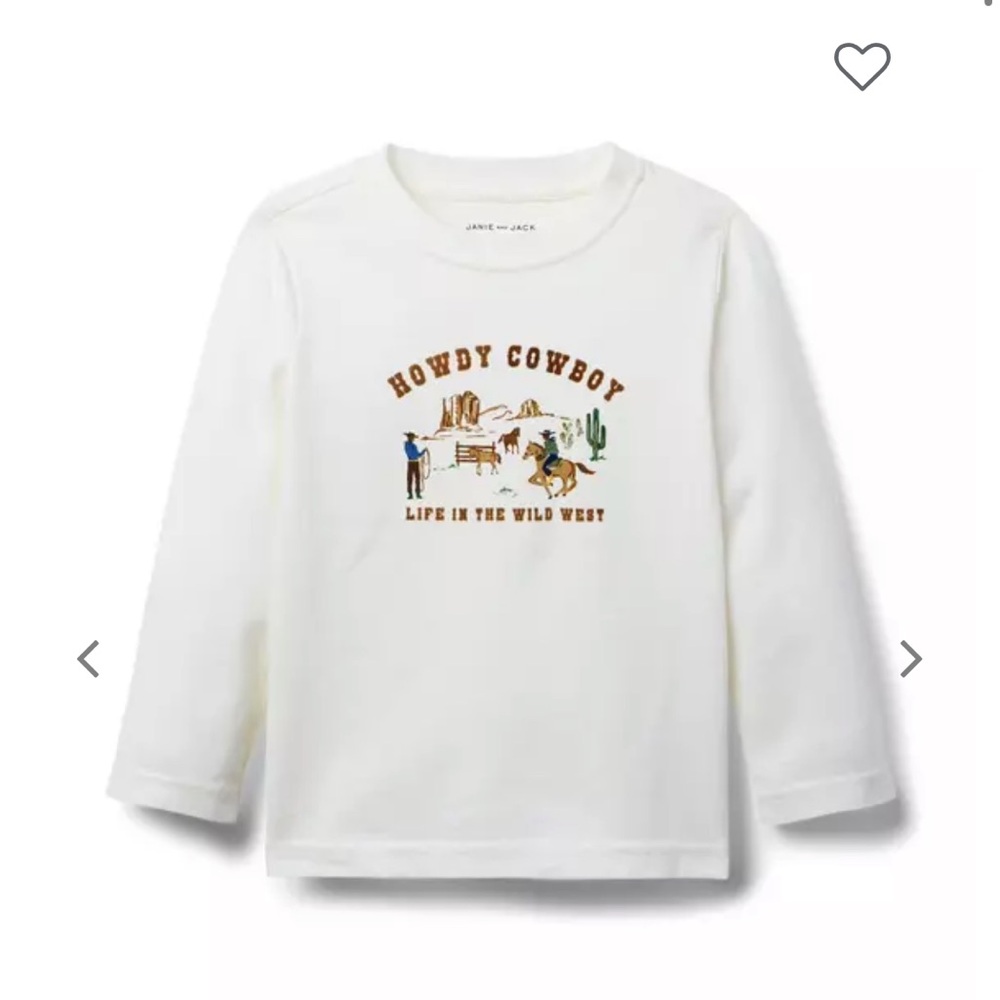 NWT- Janie and Jack Howdy Cowboy Long Sleeve Tee - Cream